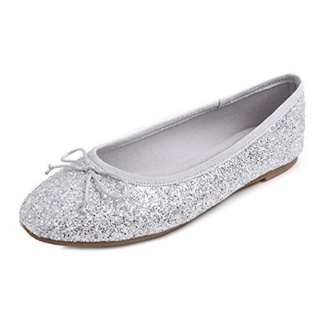 

Feversole Women s Sparkle Memory Foam Cushioned Colorful Shiny Ballet Flats Glitter Ice Silver Size 9.5 M US