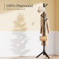 thumbnail image 4 of Sturdy Wooden Coat Tree with 8 Hooks, 3 Adjustable Sizes for Clothes, Hat Stand Used in Bedroom/Office/Entryway, Brown, 4 of 14