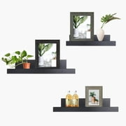 A PLUS INC Black Floating Shelves | Set of 5 | Wall Shelf | Wood Bathroom Shelves | Bedroom | Living Room | Kitchen | Office & More (Black)