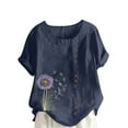 thumbnail image 1 of Vestidos Casuales Para Mujer, Blusas De Mujer De Moda Blusa informal de lino con cuello redondo y manga corta con botones para mujer, talla grande, estampada, 1 of 4