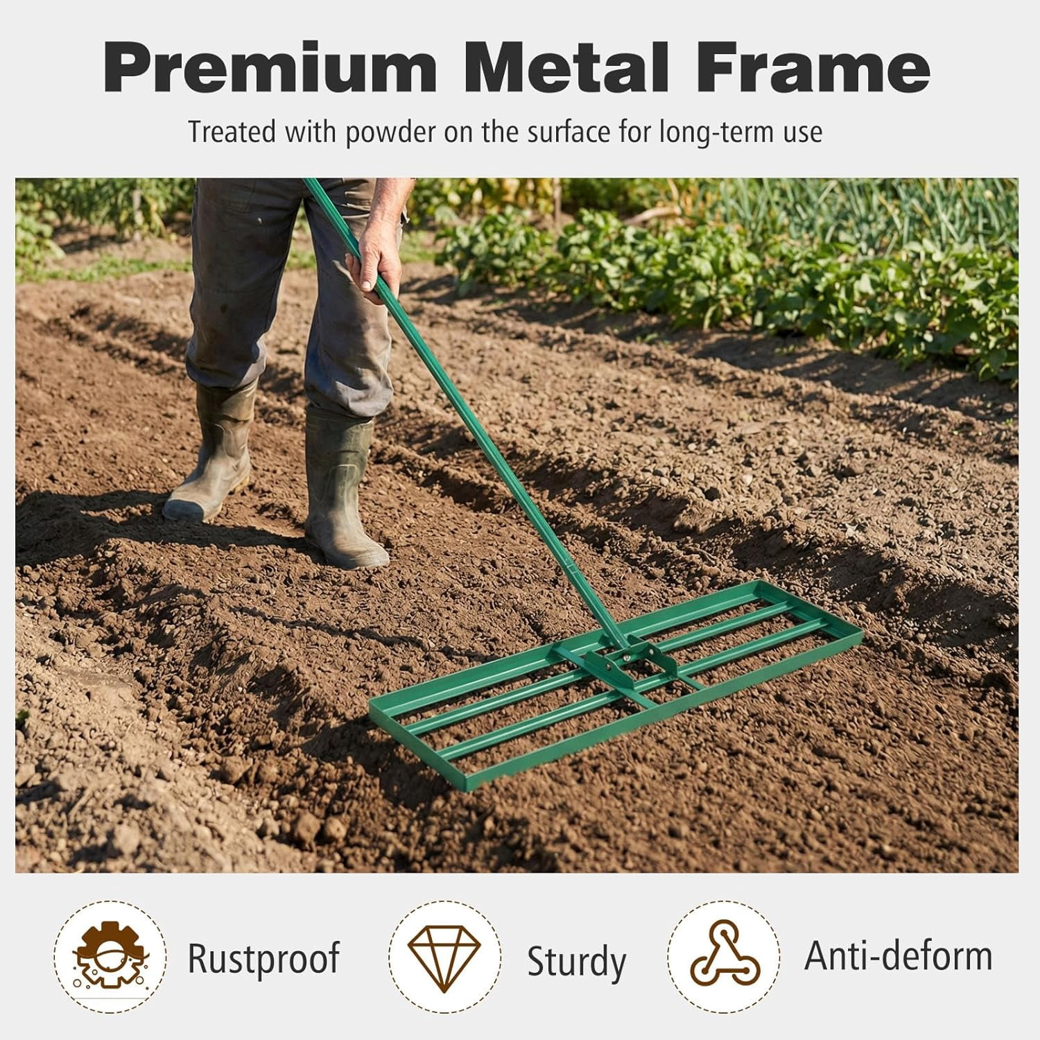 Lawn Leveling Rake, Heavy-Duty Iron Yard Leveler with 36"x9.8" Blade, 75" Adjustable Handle, Effort-Saving Lawn Tool for Backyard, Garden, Golf Course, Soil Smoothing, Topsoil & Fertilizer