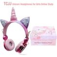 thumbnail image 4 of Qearfun Unicorn Kids Cat Ear Headphones for Girls Toddler Children Teens, Kids Wired Headphones with Microphone 3.5mm Jack, over on Ear Headset for School Unicorn Gift for Girls, 4 of 7