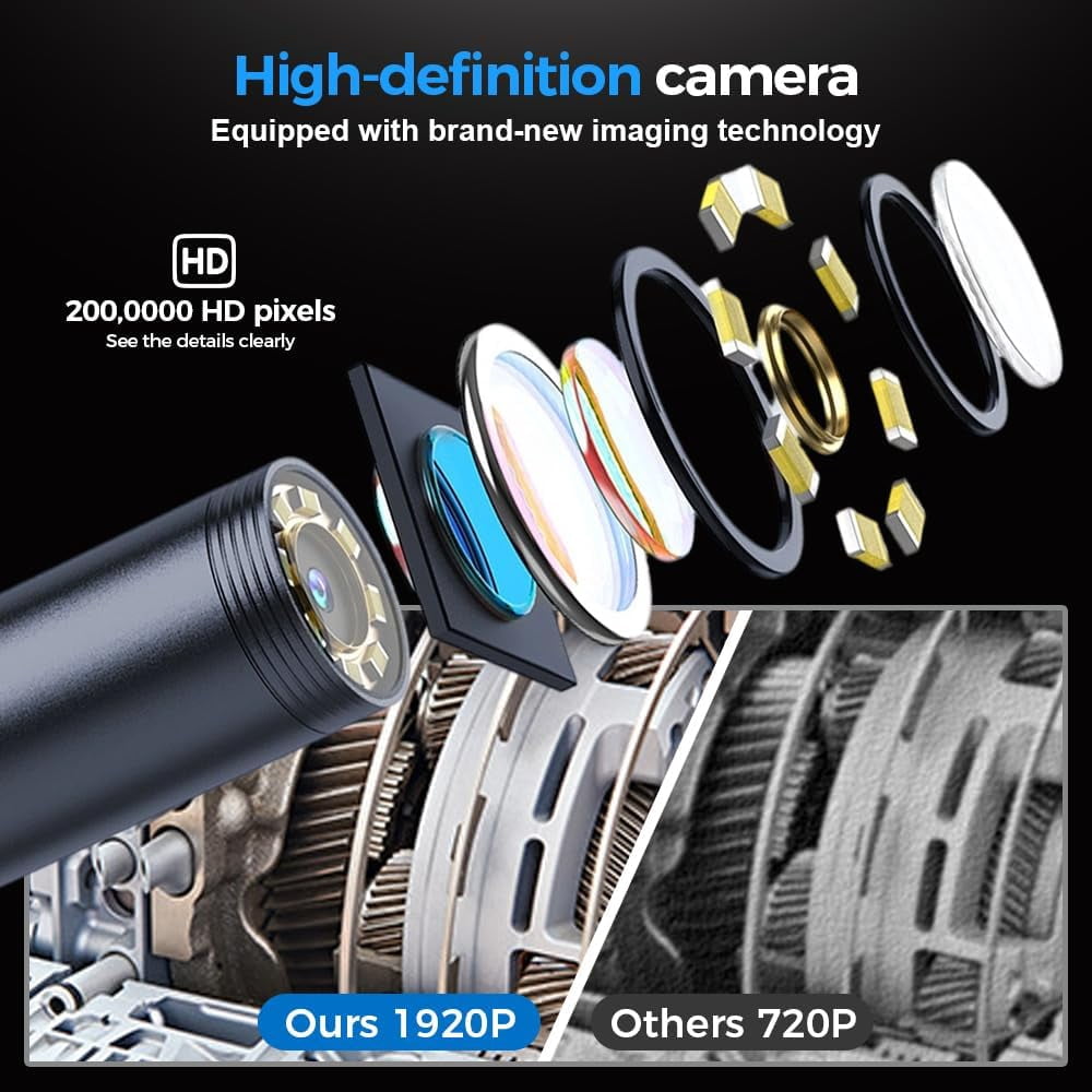 Drain Camera, Endoscope Camera with Light for Iphone, Pipe Camera,  Endoscope Camera for Android, for Iphone Endoscope Camera with Light, 1080P HD Flexible Inspection Cameras with 8 Adjustable Lights