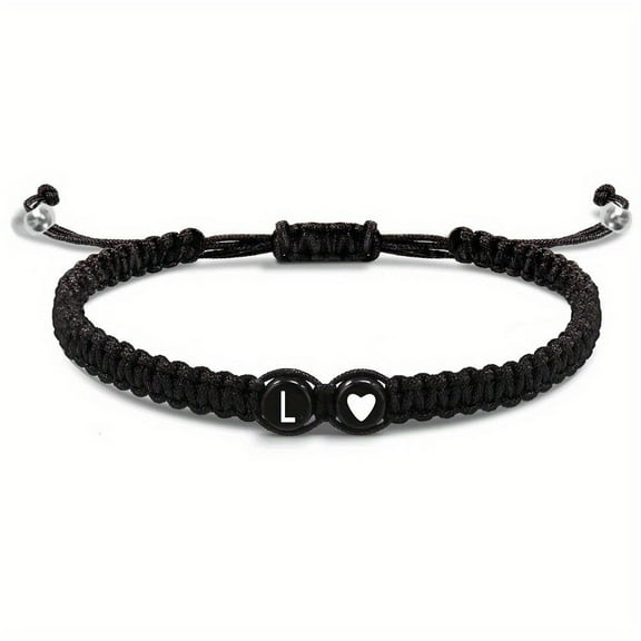 DLQT Alphabet L26 English Alphabet Bracelet Hand-Woven Adjustable Acrylic Black And White Peach Heart Couple Woven Alphabet Bracelet