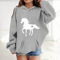 thumbnail image 2 of Little Girls Hoodies Sweatshirts Winter Warm Pullover With Pocket Cute Horse Print Long Sleeve Hooded Sweatshirt Kids Clothes Grey Size 6-7T, 2 of 4