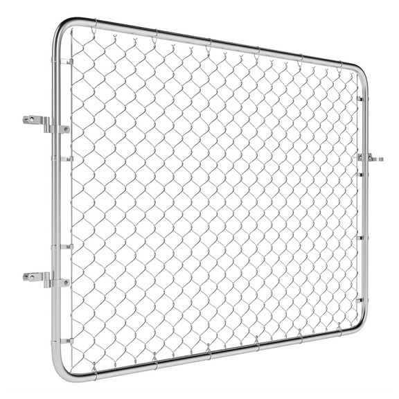 Garden Gate Chain Link Fence Gate - 47.2" x 70.9" Galvanized Steel Outdoor Yard Gate - Silver Entrance Way with Hinges