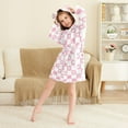 thumbnail image 3 of FORMRS Niños Bathrobe Unisex Hooded Robe Soft Plush Pajamas Sleepwear, Size 10-12T, Pink Checkered Heart, 3 of 7