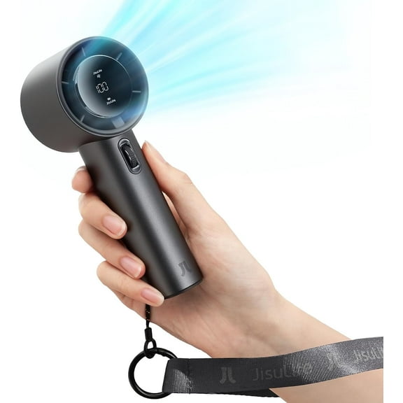 JISULIFE Portable Handheld Fan, Turbo Power High Speed Air [15Hrs Cooling], 100 Speeds, 5000mAh USB Rechargeable Mini Personal Fan, Digital Display, Gift for Travel/Outdoor -Grey