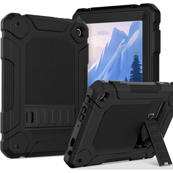 BMOUO Case for All-New Amazon Fire HD 8 & HD 8 Plus Tablet (Only 12th Gen,2024/2022), Layer Duty Shockproof Rugged Case with Kickstand, Black