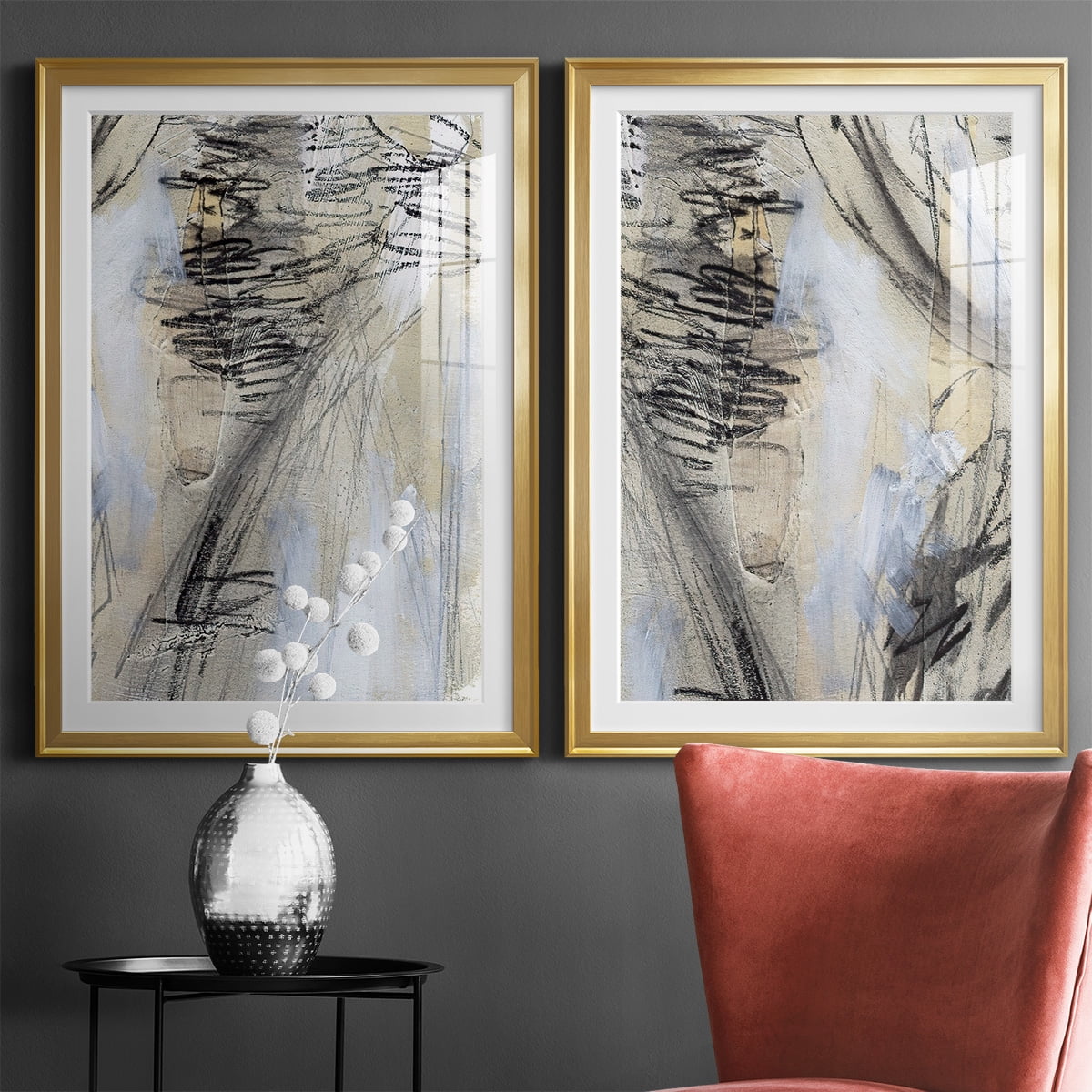 Wexford Home Masked Notes V Premium Framed Print, 22.5" x 30.5" - Ready to Hang, Gold (Set of 2)
