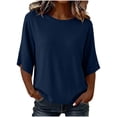 thumbnail image 4 of GERsome Women's 3/4 Sleeve Shirts Crew Neck Loose Fit Solid Color Polyester Blend Casual Work Tee Tops, 4 of 10