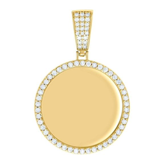925 Sterling Silver Yellow-tone Mens 1.20ct Moissanite Circle Picture Frame Pendant 44.9x29.7mm Wide Necklace for Men