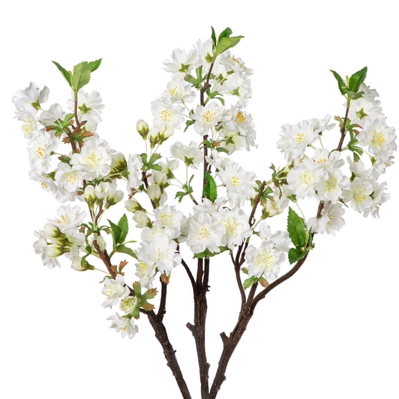 Briful 3 Pcs 19" Cherry Blossom Branches Faux Cherry Flowers Peach Blossom Fake Silk White Flower Spring Flower Stem Home Wedding Table Decor