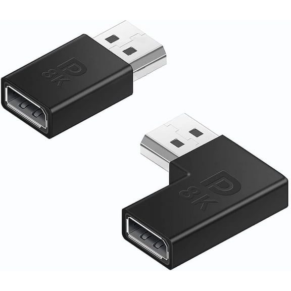 90 Degree Cable Adapter Converter Left/Right DP Adapter, 8k@60HZ DP Male to Female Extention Adapter Convertor DP 1.4 Adapter, 2 Pack