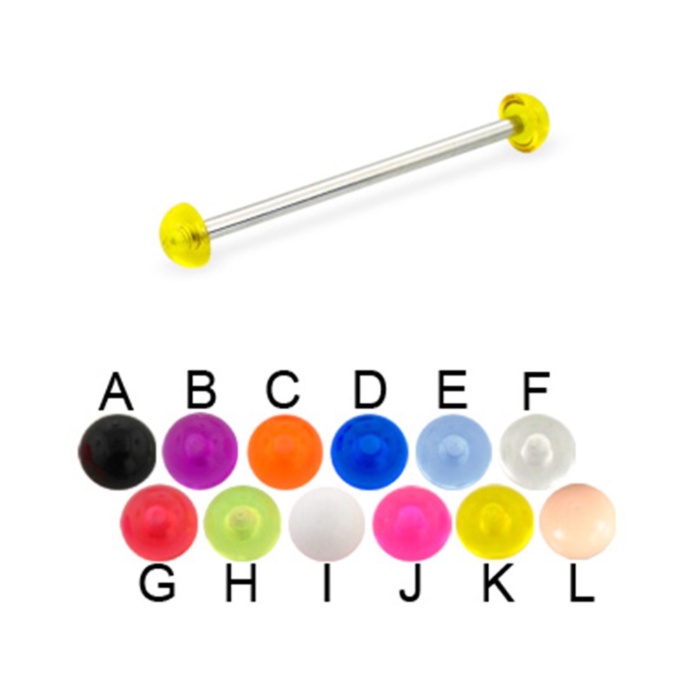 Long Barbell (Industrial Barbell) With Acrylic Half Balls, 12 Ga,2