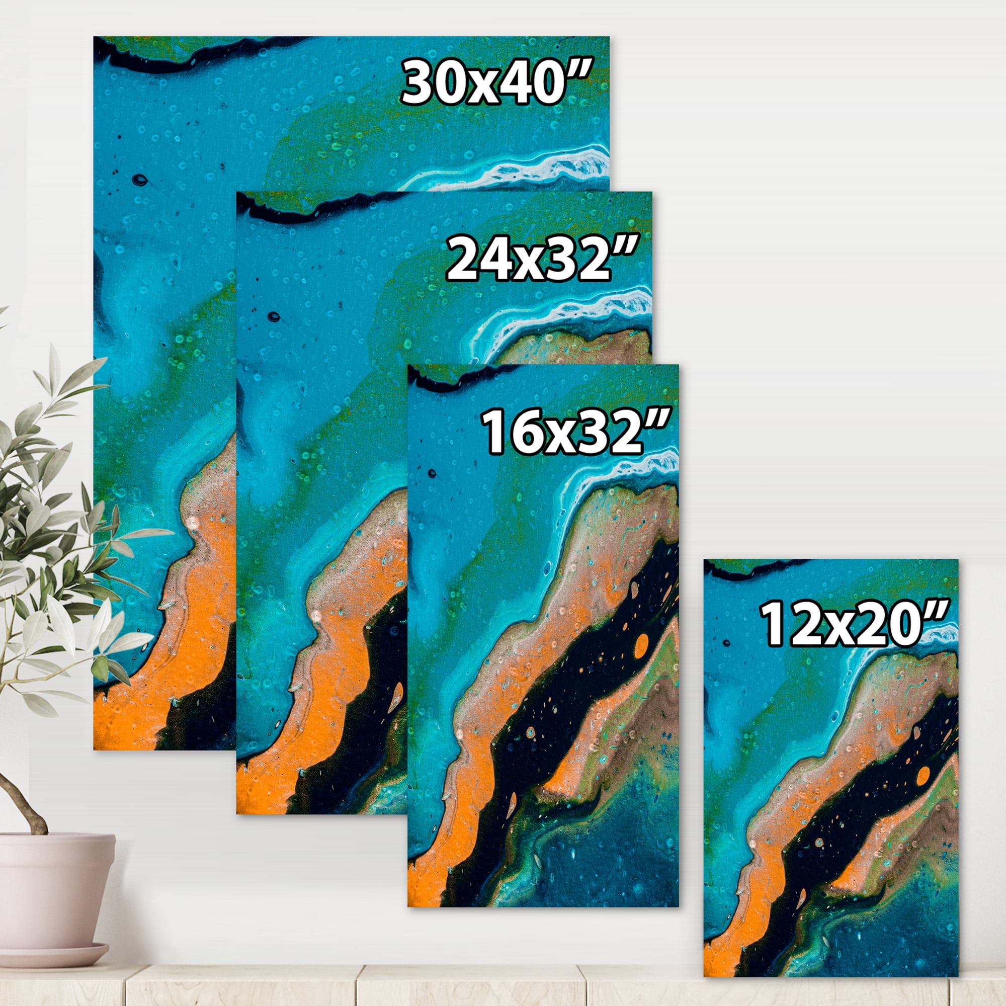 Designart ' Abstract Marble Composition In Orange and Blue II ' Modern Canvas Wall Art Print
