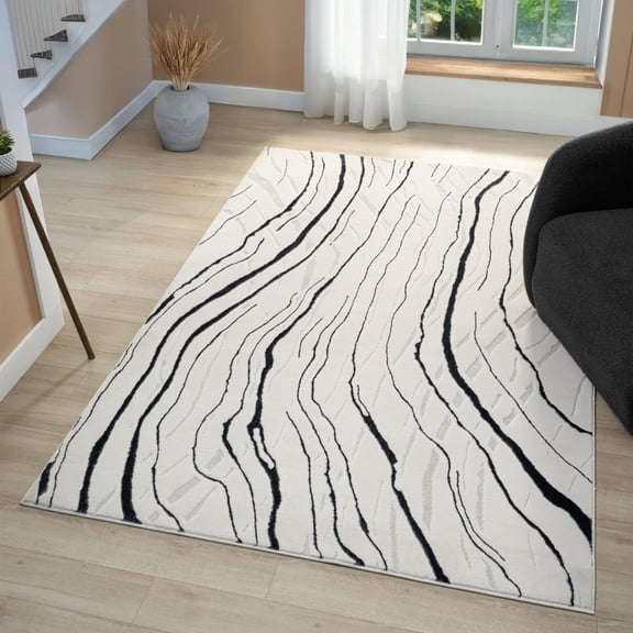 Luxe Weavers Modern Abstract Wave Gray 5x7 Area Rug High Low Carpet