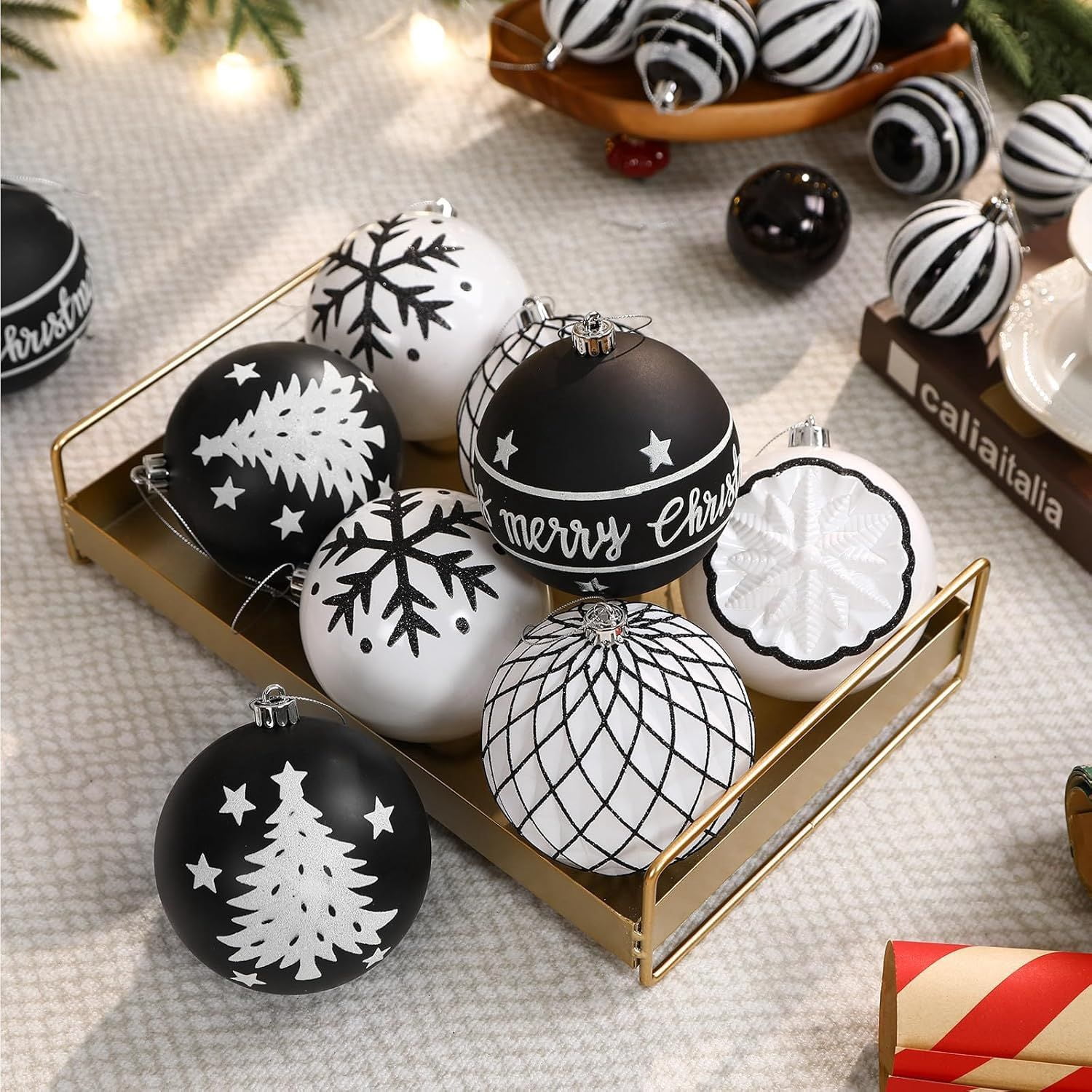 100MM/4 Inch 9PCS Large Christmas Balls Ornaments, Shatterproof Plastic Hanging Big Baubles Set for Xmas Tree Decoration Holiday Party Wedding Decorations with Hook