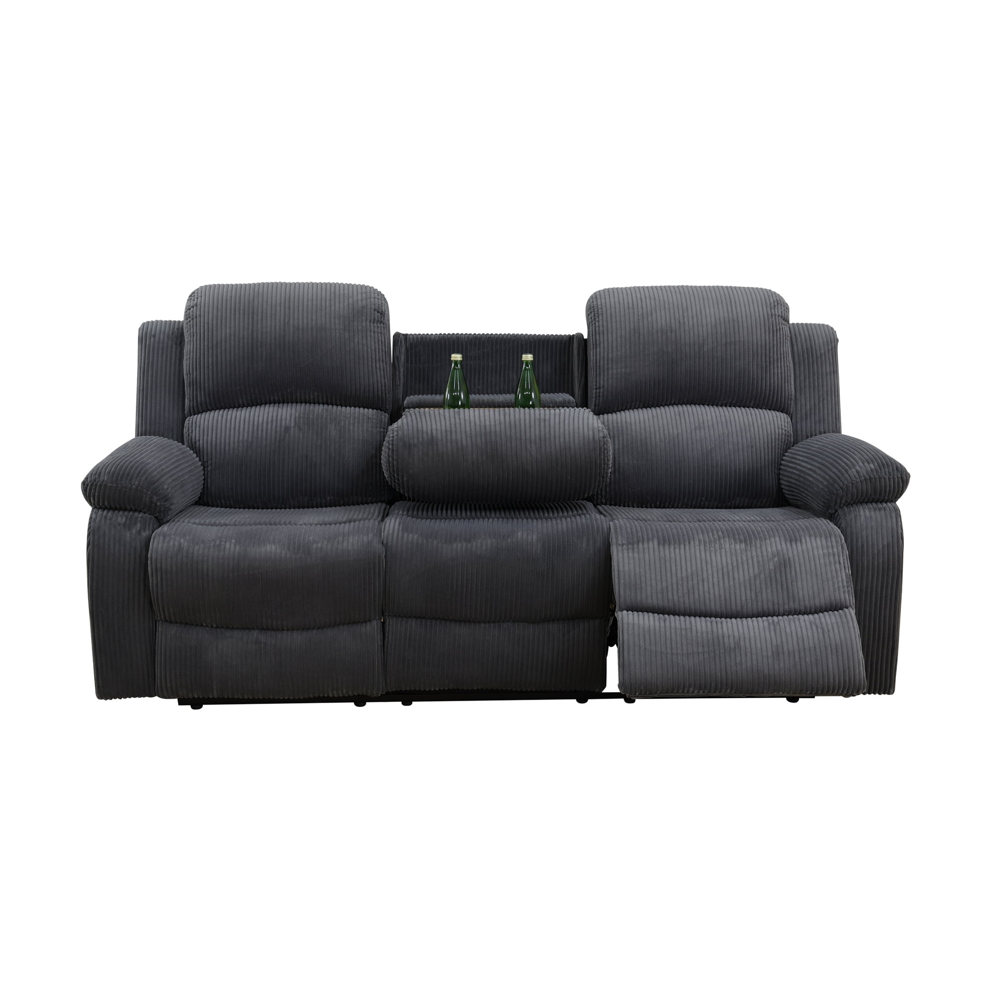 Semi PU and PVC 3-Seat Sofa - Modern Sofa with Intelligent Functions, Storage Bucket, and Reversible Coffee Table for Living Room