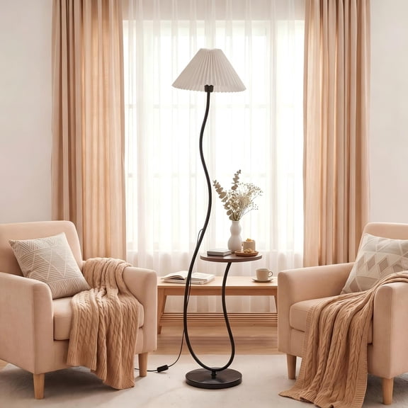Yucurem Floor Lamp with Table, 3-Color 12W LED Bulb, Modern Tall Lamp for Bedroom Living Room