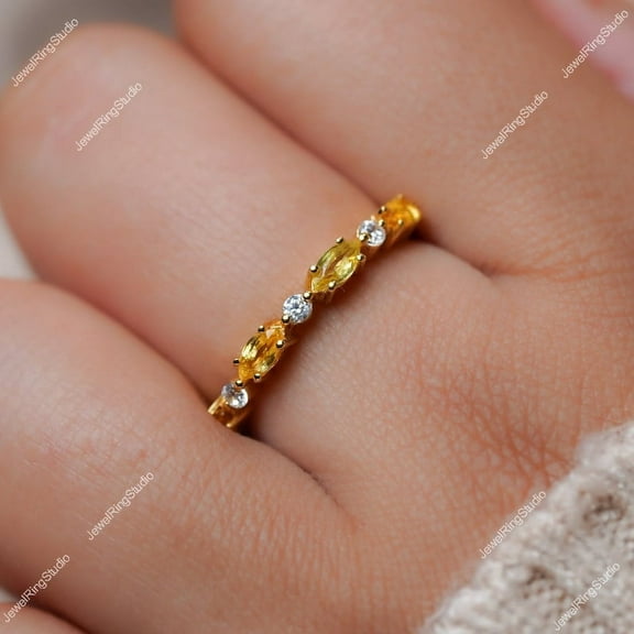 Sapphire Ring Yellow Sapphire Engagement Silver Gold Ring Half Band Ring Women Ring Gift