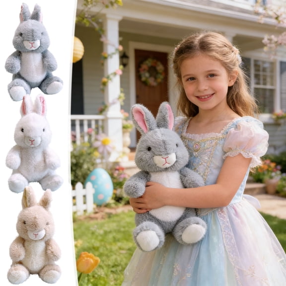 Lifelike Sitting Easter Bunny Plush Figurine, Realistic Golden Mink Furry Rabbit, Stuffed Animal, Soft Plush Figure, for Spring Home Decor, Tabletop Shelf Display, Window Accents, 10in, White