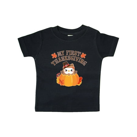

Inktastic My 1st Thanksgiving Cute Owl in Pumpkin Gift Baby Boy or Baby Girl T-Shirt