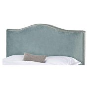 arched velvet upholstered aqua headboard with silver metal nailheads for queen bed frame - Queen Bed Frames And Headboards arched velvet upholstered aqua headboard with silver metal nailheads for queen bed frame - Queen Bed Frames And Headboards