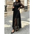 thumbnail image 4 of Womens Elegant Black Lace Long Dress, V-Neck, Long Sleeve, Button Front, 4 of 11