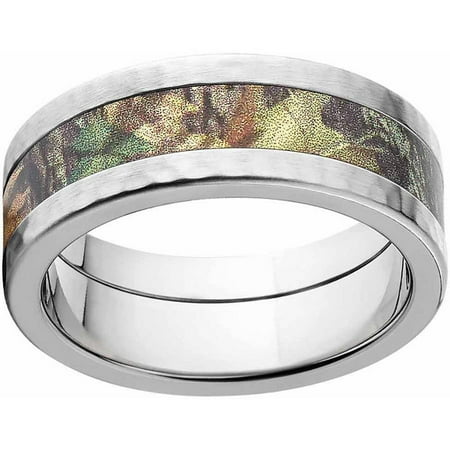 Mossy Oak New Break Up Men's Camo Stainless Steel Ring with Cross Polished Edges and Deluxe Comfort Fit