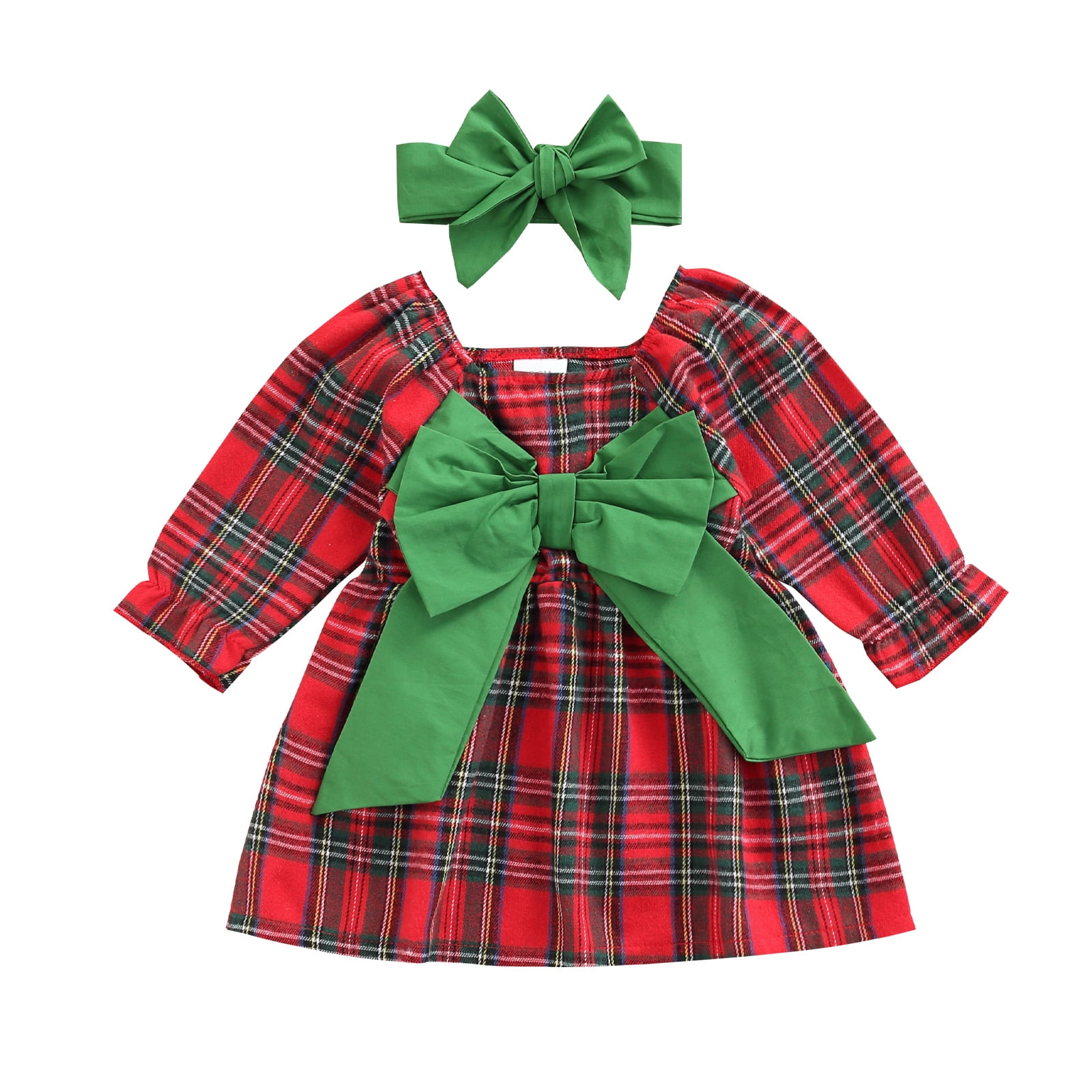 Toddler Baby Girl Plaid Dress Christmas Outfit Fall Winter Long Sleeve