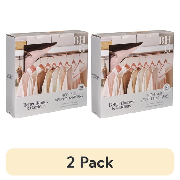 (2 pack) Better Homes & Gardens Velvet Adult Clothing Hangers, Pink, Non-Slip, Space Saving 30 Count
