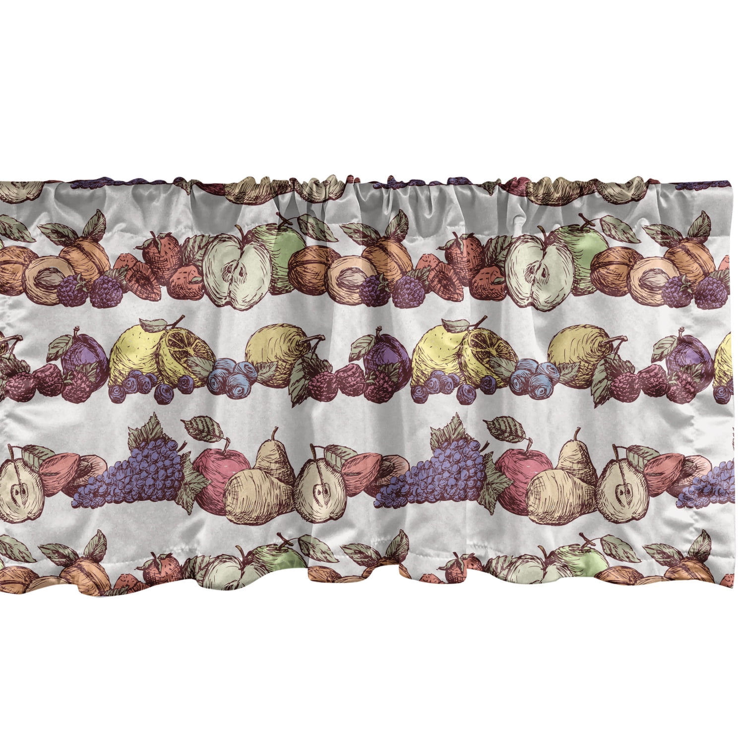 Ambesonne Fruit Window Valance, Hand Drawn Like Highly Detailed Sketch