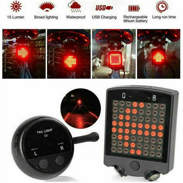 Luz de señal de giro de bicicleta, luz trasera de bicicleta LED impermeable para bicicleta y luz de carril de advertencia de distancia de seguridad de bicicleta Vhermosa 25*19*4cm