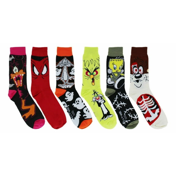 Looney Tunes Monsters Adult Casual Crew Socks, 6-Pack, Size 6-12
