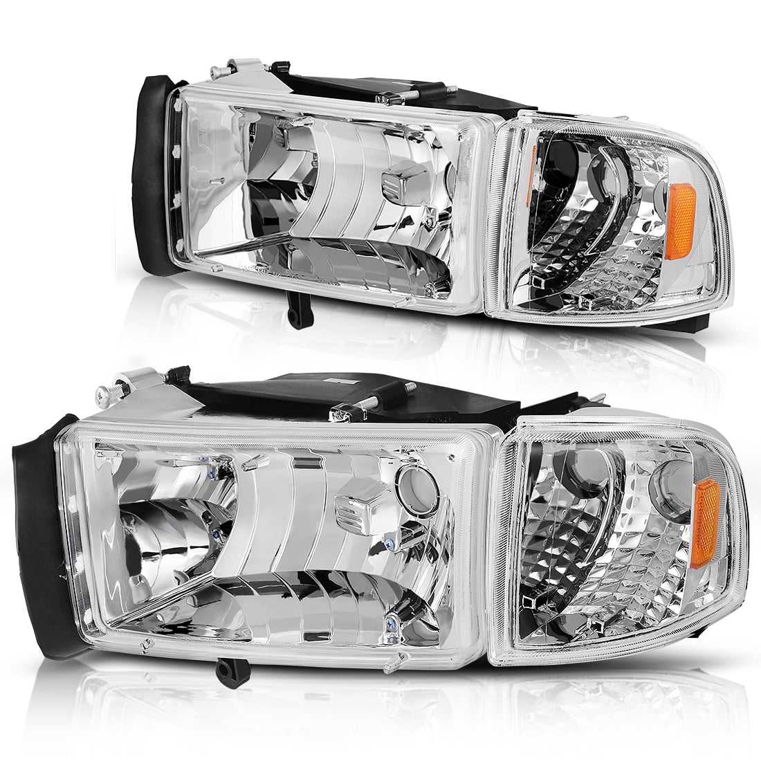 RVNI Chrome Housing Headlights Assembly Fit For 1994-2002 Dodge Ram 1500 2500 3500
