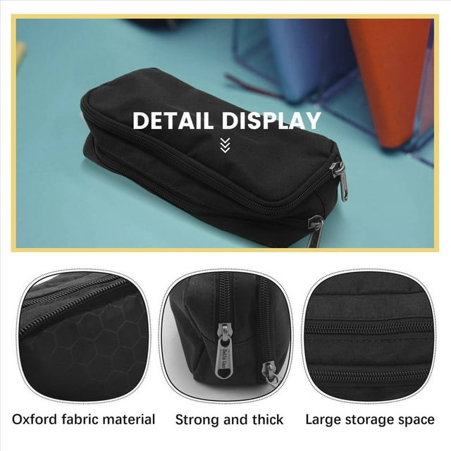 4X Estuche de Lápices de Gran Capacidad, Bolsa de Almacenamiento Oxford, Bolsa para Rotuladores, Bolsa de Papelería Simple, Organizador de Oficina Escolar, Negro