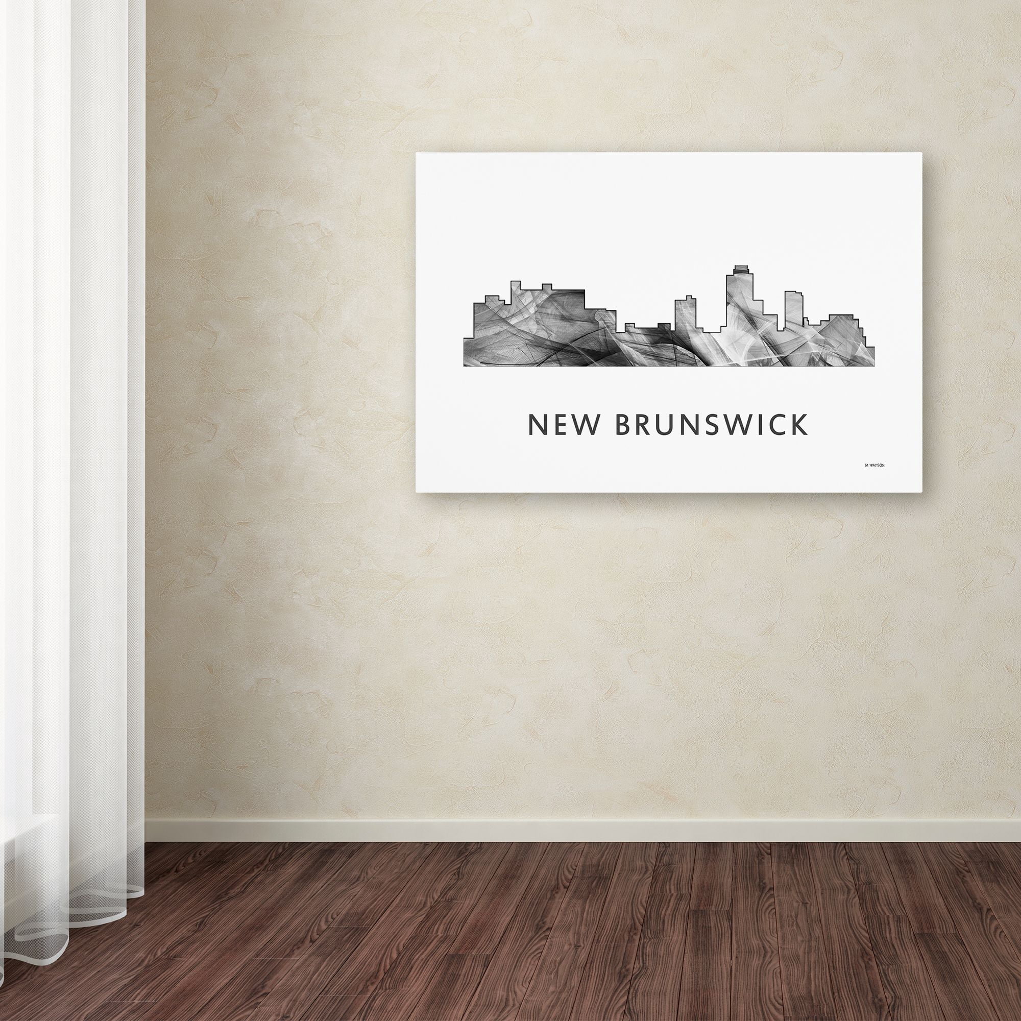 Trademark Fine Art 'New Brunswick NJ Skyline WB-BW' Canvas Art by Marlene Watson