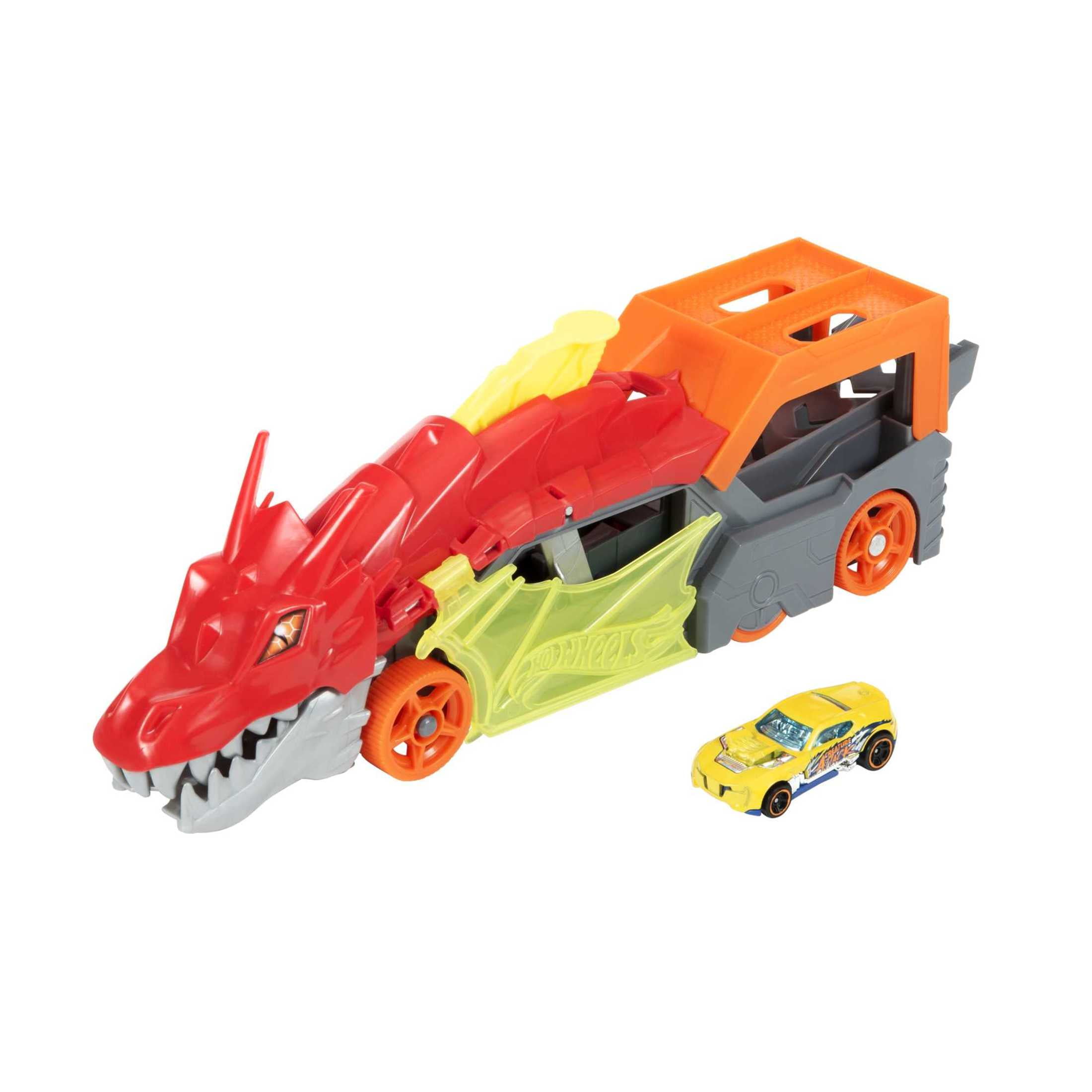 Hot Wheels City Dragon Launch Transporter, Spits Cars From Its Mouth, Gift for Kids 3 Years & up