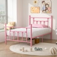 thumbnail image 2 of VECELO Twin Size Metal Bed Frame with Headboard & Footboard for Kids, No Box Spring Needed, Pink, 2 of 11