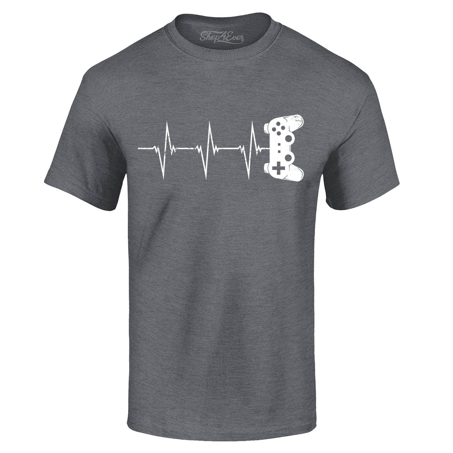 Shop4Ever Men's Gamer Heartbeat Controller Graphic T-shirt Large Dark Heather