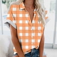 thumbnail image 3 of WREESH Women's 2025 Summer Button Down Shirts Casual Short Sleeve Plaid Printed Blouses for a Classic Style Orange, 3 of 5