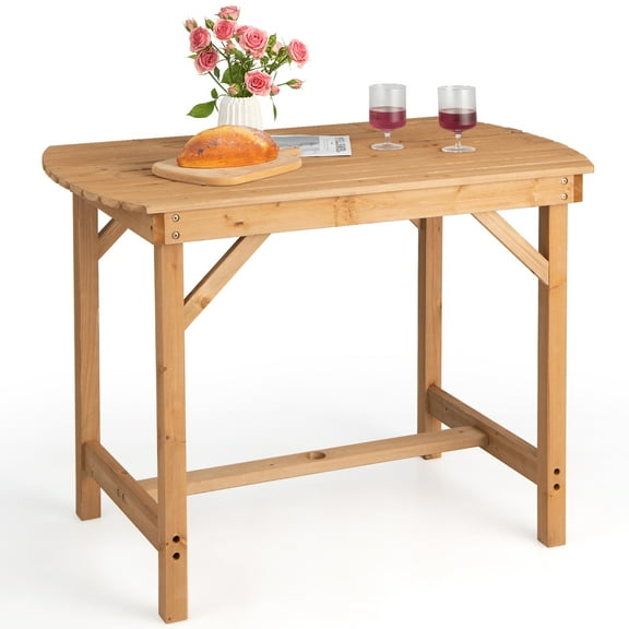 Gymax Outdoor Fir Wood Dining Table 1.5'' Umbrella Hole Yard Garden Natural Patio