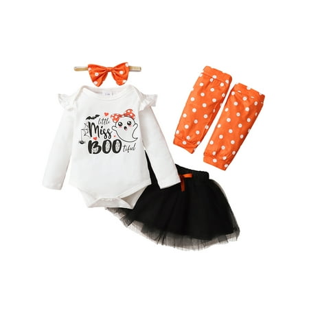 

Grianlook Newborn Casual Polka Dot Skirts Set Halloween Print Crew Neck Headband Party Legging Warmer Romper And Tutu Skirt Sets White 0-3M