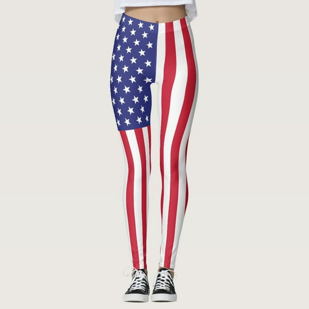 WILLBEST Leggings de Yoga de Cintura Alta Con Estampado Del 4 de Julio Para Mujer, Para Correr, Gimnasio, Fitness, Para Entrenamiento, Comodidad y Elasticidad. Mediana