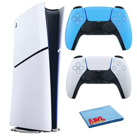 PlayStation 5 Slim, PS5 Console Digital Edition for Video Game, Built-in 1TB SSD Storage Bundle with Extra Sony PS-5 DualSense Wireless Play Station Controller - Startlight Blue and Accessories
