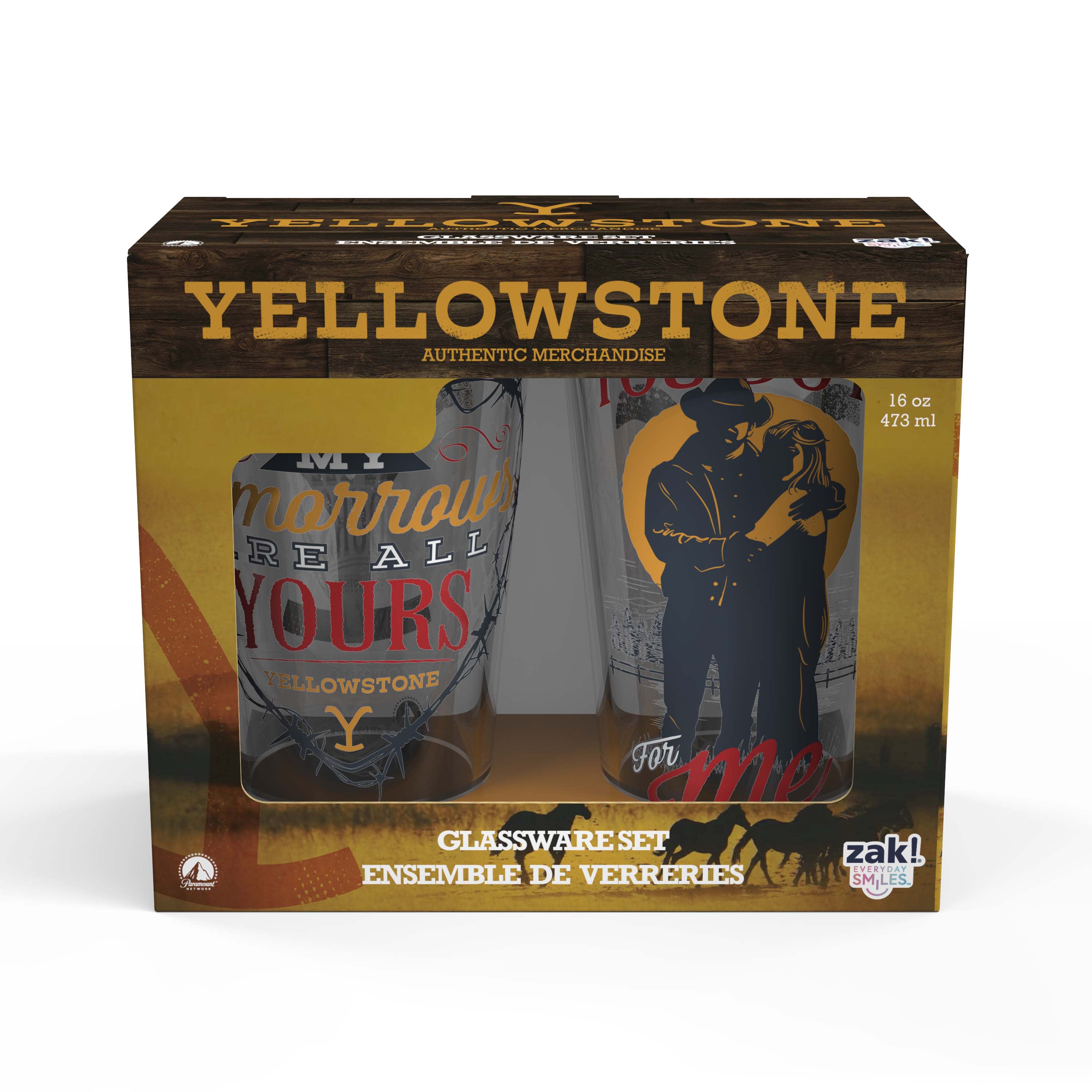 Zak Designs 16 Ounce Valentine Glass 2pk, Yellowstone