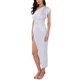thumbnail image 4 of Vestido Maxi de Cóctel para Mujer Inspire Chic de Un Hombro con Brillo Metálico, Nudo en la Cintura y Abertura en el Dobladillo, Color Blanco, 4 of 6
