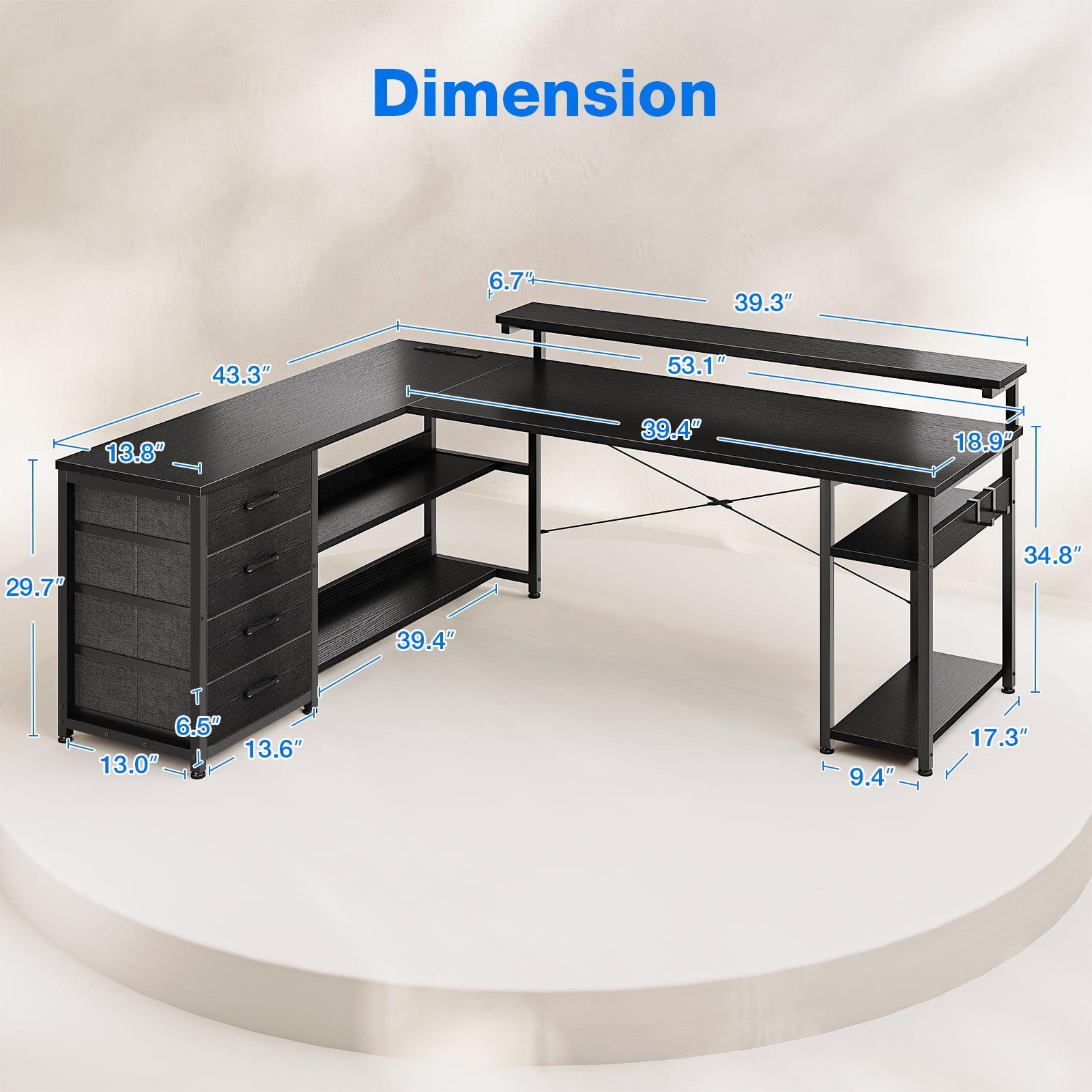 61" L-Shaped Gaming Desk with LED Lights, Power Outlets, Adjustable Monitor Stand, Drawers & Corner Storage, Computer Desk for Office, Study, Gaming – Black