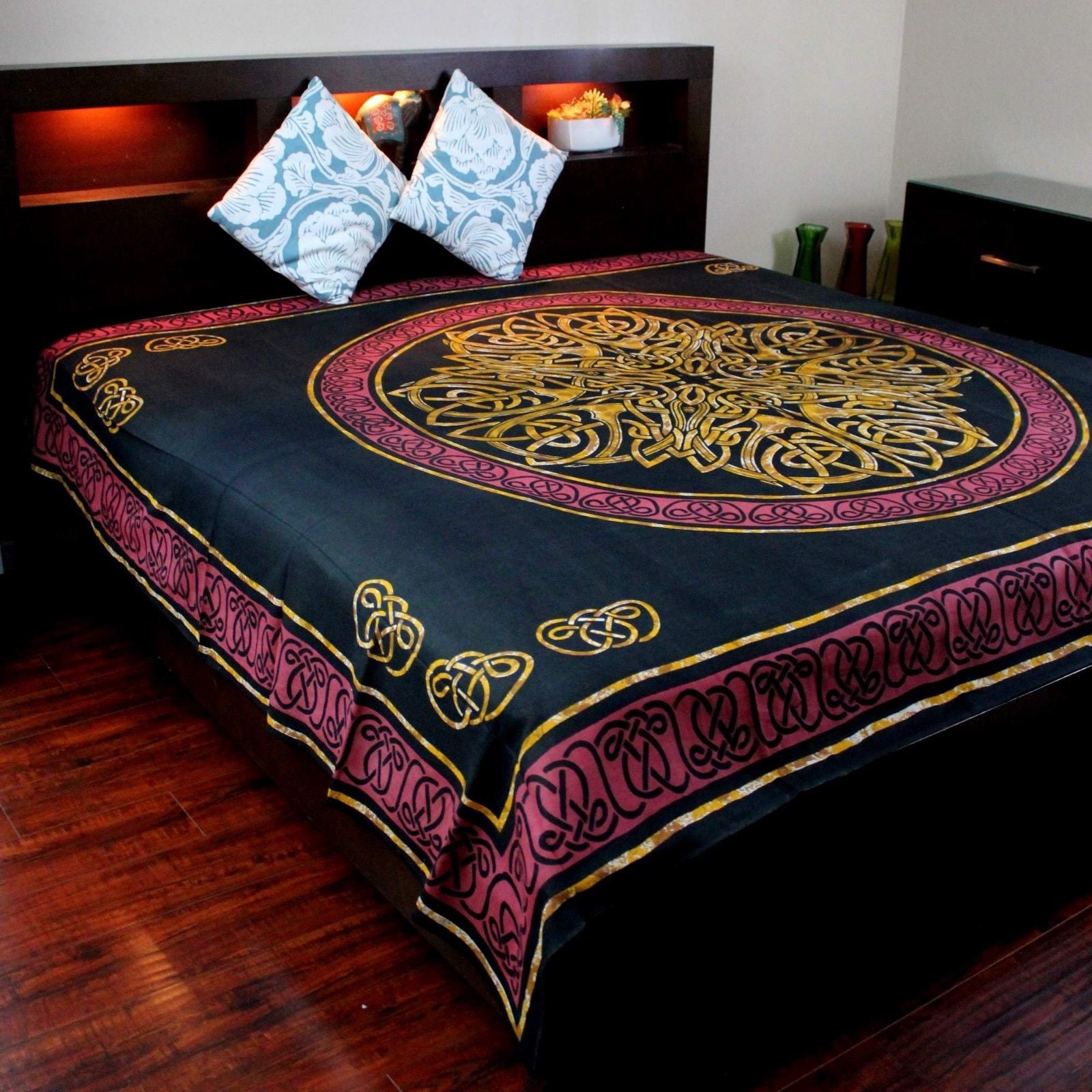Handmade 100% Cotton Celtic Circular Knot Print Tapestry Bedspread  Tablecloth Throw King 110x110 - Walmart.com